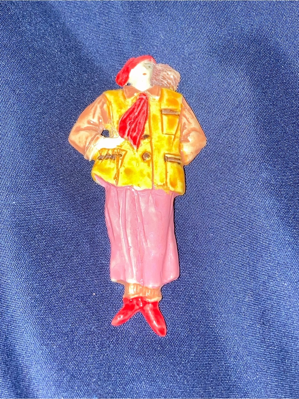 Vintage Lady Brooch in Yellow, Pink & Red